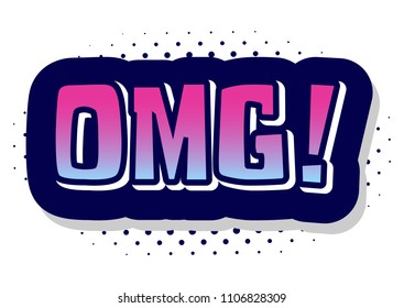 Sound speach effect bubble with word Omg. Vector cartoon illustration. Expression Omg. Lettering with book balloon.