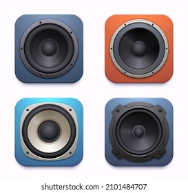 Sound speaker app icon, audio music system or player, vector loudspeaker. Acoustic sound speaker or stereo subwoofer and DJ boombox radio amplifier application icon for mobile phone interface