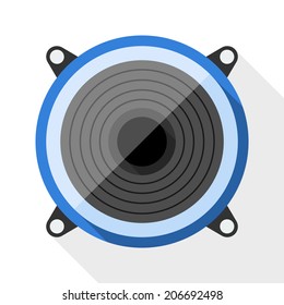 Sound speaker flat icon with long shadow on white background
