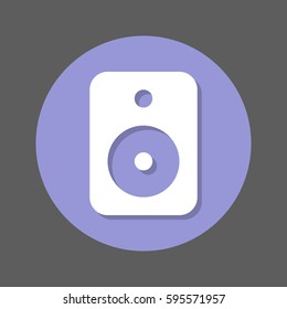 Sound speaker flat icon. Round colorful button, circular vector sign with shadow effect. Flat style design
