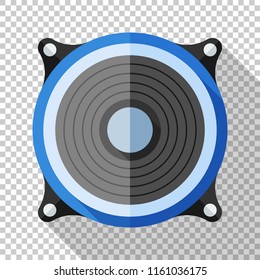 Sound speaker icon in flat style with long shadow on transparent background