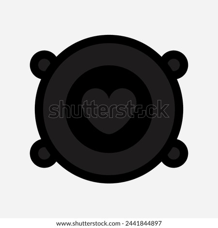 Sound speaker icon. Heart shape. Subwoofer acoustic audio system. Concert party equipment, stereo system. Black silhouette. Love greeting card. Valentines Day. Flat design. White background. Vector