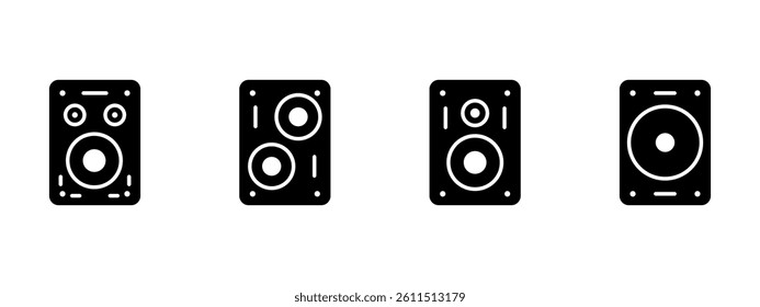 Sound speaker icon set. Audio system. Speaker symbol. Vector Illustration.