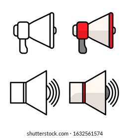 Sound speaker icon set isolated vector illustration in black color audio volume four symbols protest megaphone