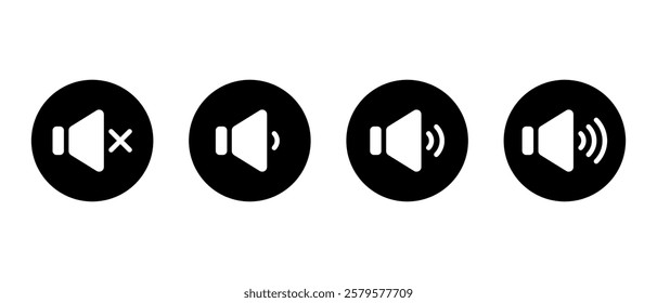 Sound speaker level icon on black circle. Audio volume sign symbol