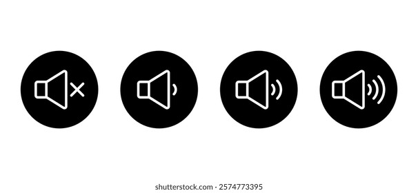 Sound speaker outline icon on black circle. Audio volume level sign symbol