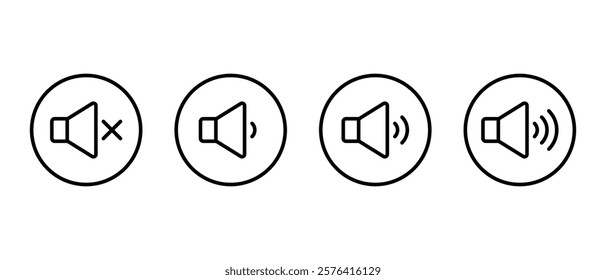 Sound speaker outline icon on circle line. Audio volume level sign symbol