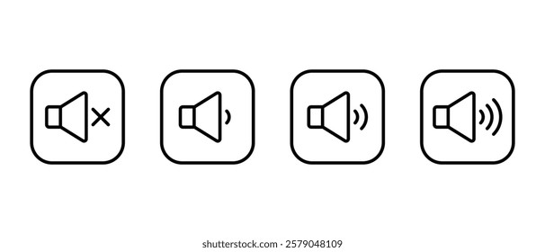 Sound speaker outline icon on square line. Audio volume level sign symbol