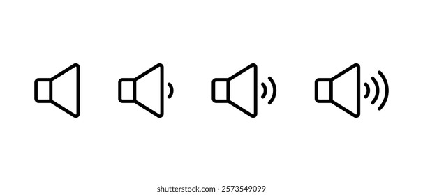 Sound speaker outline icon set. Audio volume level sign symbol