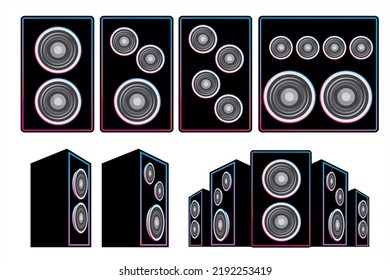 Sound Speaker. Set Of Realistic Speakers. Illustration Of Realistic Audio System