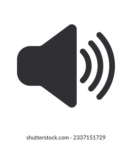 Icono del vector del altavoz de sonido, Icono del vector del anuncio de megáfono, Símbolo de sonido más fuerte, botón MP3, elementos de diseño musical, botón estéreo, símbolo de audio, pictograma del altavoz, silueta sobre fondo blanco