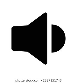 Icono del vector del altavoz de sonido, Icono del vector del anuncio de megáfono, Símbolo de sonido más fuerte, botón MP3, elementos de diseño musical, botón estéreo, símbolo de audio, pictograma del altavoz, silueta sobre fondo blanco