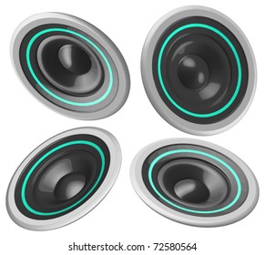 sound speakers at different view angles isolated on white