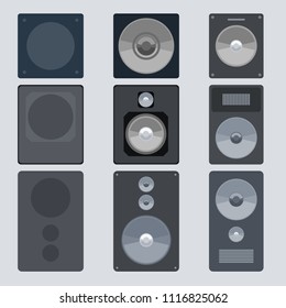 Sound speakers set and audio sound technology. Object collection.