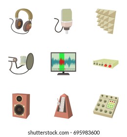 Sound studio electronics icons set. Cartoon set of 9 sound studio electronics vector icons for web isolated on white background