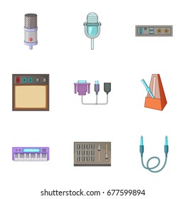 Sound studio equipment icons set. Cartoon set of 9 sound studio equipment vector icons for web isolated on white background