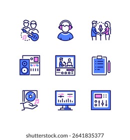Sound studio - line art style icons set