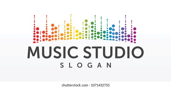 Sound studio logo concept, musical service emblem, equalizer, music, audio system logotype, sound waves label modern simple elegant design isolated on white background image