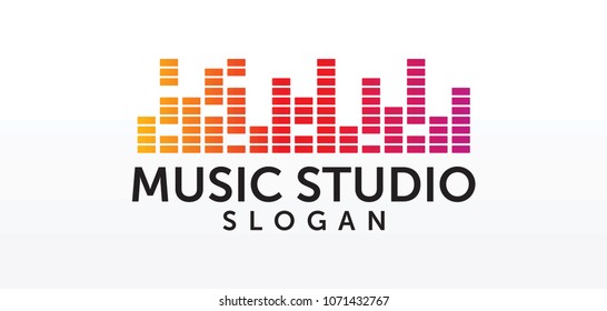 Sound Studio Logo Concept, Musical Service Emblem, Equalizer, Music, Audio System Logotype, Sound Waves Label Modern Simple Elegant Design Isolated On White Background Image