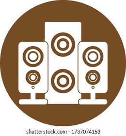 Icono plano del sistema de sonido con fondo marrón para el diseño web