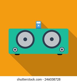 Sound system flat icon with long shadow
