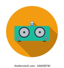 Sound system flat icon with long shadow