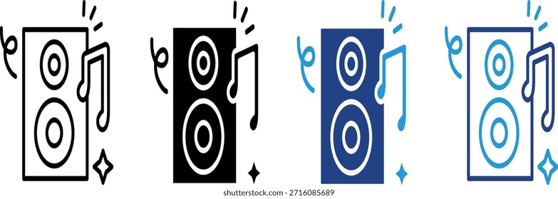 Un icono del sistema de sonido para fiestas, con notas flotantes y potentes altavoces para crear un ambiente festivo y grandioso.