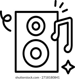 Un icono del sistema de sonido para fiestas, con notas flotantes y potentes altavoces para crear un ambiente festivo y grandioso.