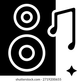Un icono del sistema de sonido para fiestas, con notas flotantes y potentes altavoces para crear un ambiente festivo y grandioso.