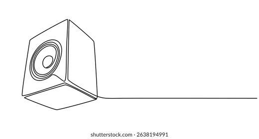 Sound System Line Icon continuous one line drawing, Playful Illustration for Wireless Speaker, Music Speaker Line Art, Single continuous line drawing Sound speaker in wooden body. Music