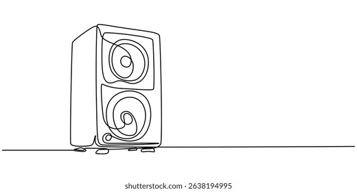 Sound System Line Icon continuous one line drawing, Playful Illustration for Wireless Speaker, Music Speaker Line Art, Single continuous line drawing Sound speaker in wooden body. Music