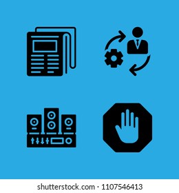 sound system, newspaper, management and stop icons vector in sample icon set for web and graphic design