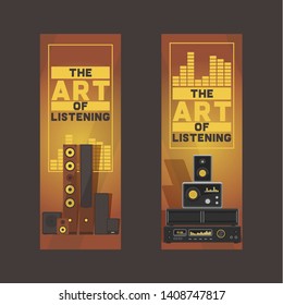 Sound system pattern vector audio acoustic equipment stereo technology for playback dj music sound-record with headphones backdrop illustration electronic bass studio background.