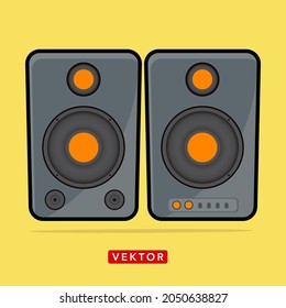 sound system set illustration, with shadow, interior vector, audio interior.