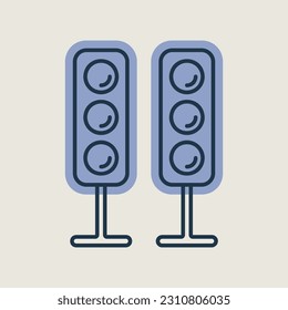 Icono aislado vectorial de altavoces de sistema de sonido. Altavoces acústicos con tres altavoces para el sonido