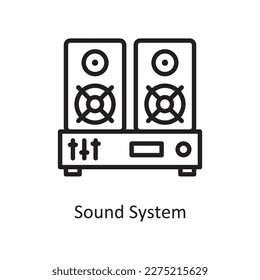 Ilustración de diseño del icono Esquema del vector del sistema de sonido. Símbolo de música sobre archivo EPS 10 de fondo blanco