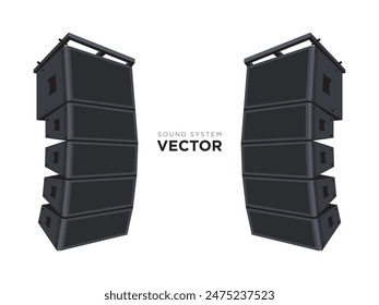 Vector del sistema de sonido. Sistema de audio PA, ilustración de altavoces de matriz de líneas