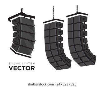 Sound system vector set. PA audio system, line array speakers illustration