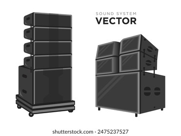 Vector del sistema de sonido. Sistema de audio PA, ilustración de altavoces de matriz de líneas