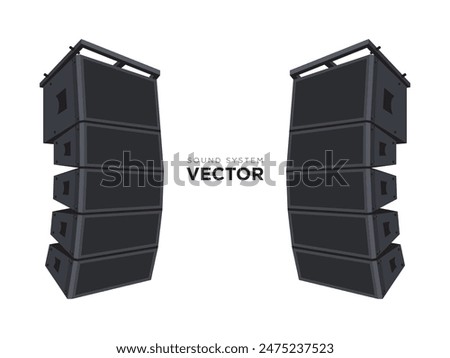 Sound system vector set. PA audio system, line array speakers illustration