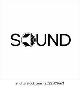 "Sound" text logo design with speaker symbol on the letter O.