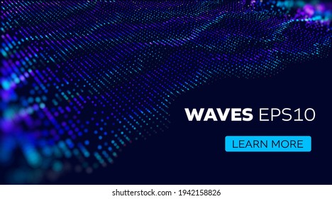 Sound vector background. Wave of particles futuristic stream. Science background