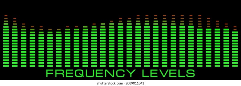 Sound vibrations. Graphic equalizer frequency level display. Vector graphics template