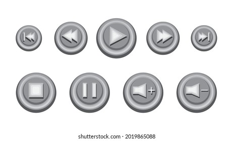 Sound or video player buttons, set of vector icons for web,  modern design, isolated on white background.