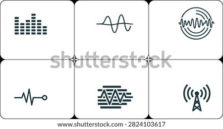 Sound and visualization audio wave equalizer and acoustic frequency icons.
