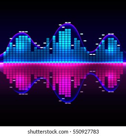 Sound visualization in the form of an equalizer and wave. Vector illustration