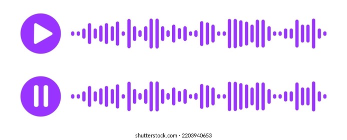 Sound voice message icons. Audio chat pictograms with playing and paused speech waves isolated on white background. Messenger, radio, podcast mobile app interface. Vector flat illustration