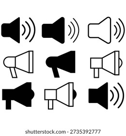 Volume de som e ícones de vetor de controle de áudio
