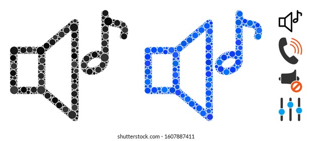 Sound volume composition of filled circles in different sizes and shades, based on sound volume icon. Vector filled circles are united into blue illustration.
