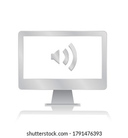 sound volume icon inside blank screen computer monitor with reflection minimalist modern icon vector illustration